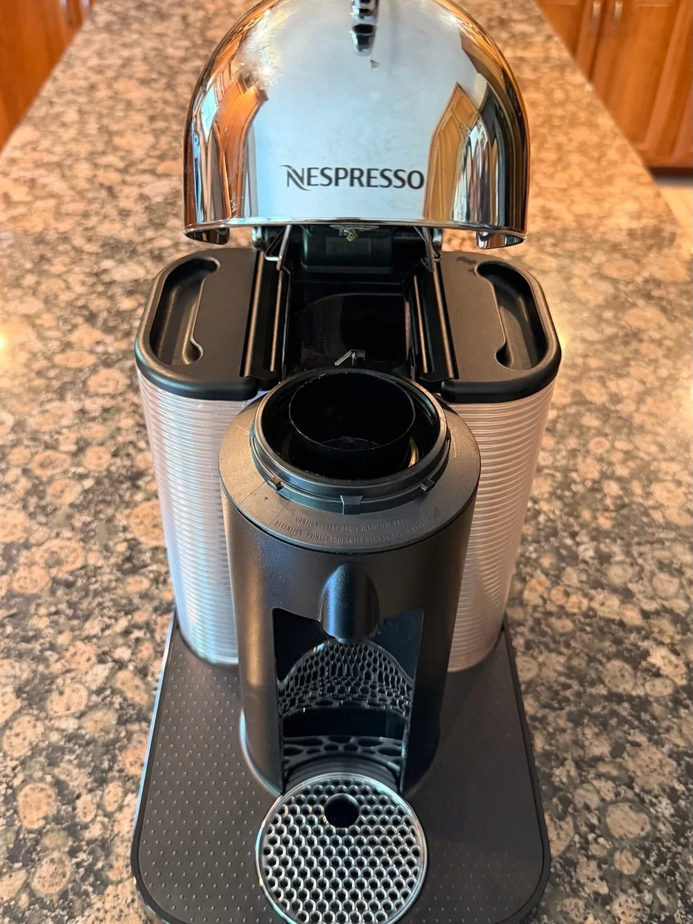 Breville Nespresso Capsule Coffee Machine in Black and Silver Chrome